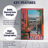 Paris Balcony Floral Apartment City View Contemporary Painting Canvas Wall Art Print Decor Picture Ready to Hang