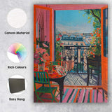 Paris Balcony Floral Apartment City View Contemporary Painting Canvas Wall Art Print Decor Picture Ready to Hang