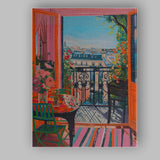 Paris Balcony Floral Apartment City View Contemporary Painting Canvas Wall Art Print Decor Picture Ready to Hang