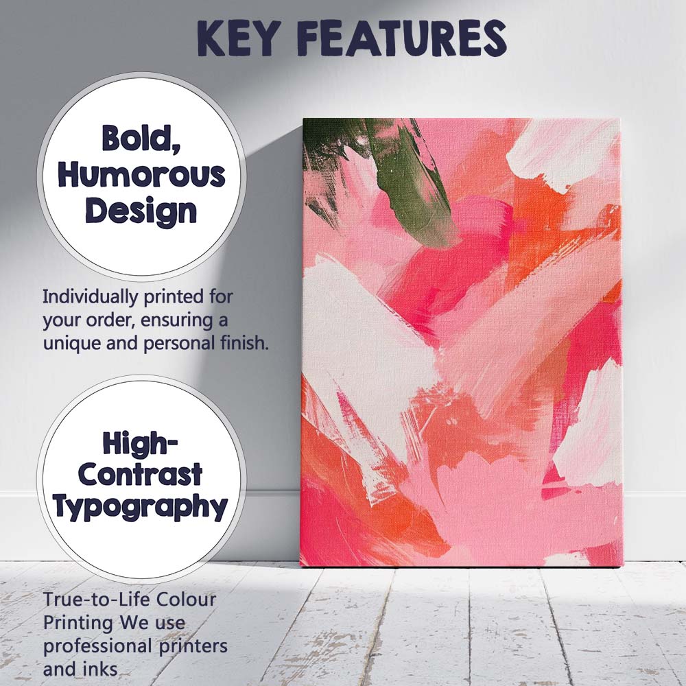 Pink Coral White Abstract Expressive Brushstroke Painting Canvas Wall Art Print Decor Picture Ready to Hang