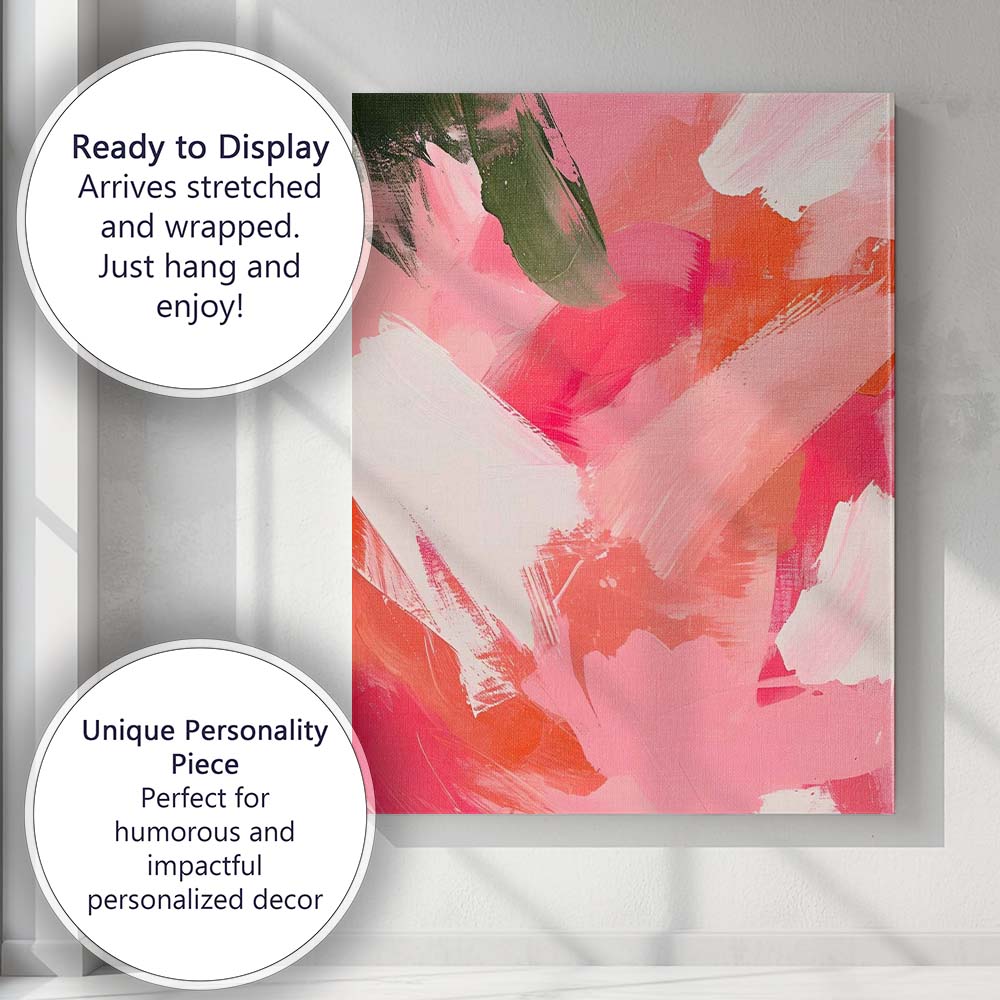 Pink Coral White Abstract Expressive Brushstroke Painting Canvas Wall Art Print Decor Picture Ready to Hang