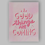 Pink Positive Good Things Are Coming Typography Quote Canvas Wall Art Print Decor Picture Ready to Hang