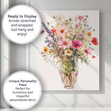 Pastel Wildflower Bouquet Glass Vase Botanical Watercolour Canvas Wall Art Print Decor Picture Ready to Hang