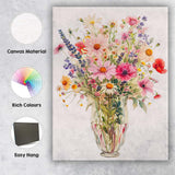 Pastel Wildflower Bouquet Glass Vase Botanical Watercolour Canvas Wall Art Print Decor Picture Ready to Hang