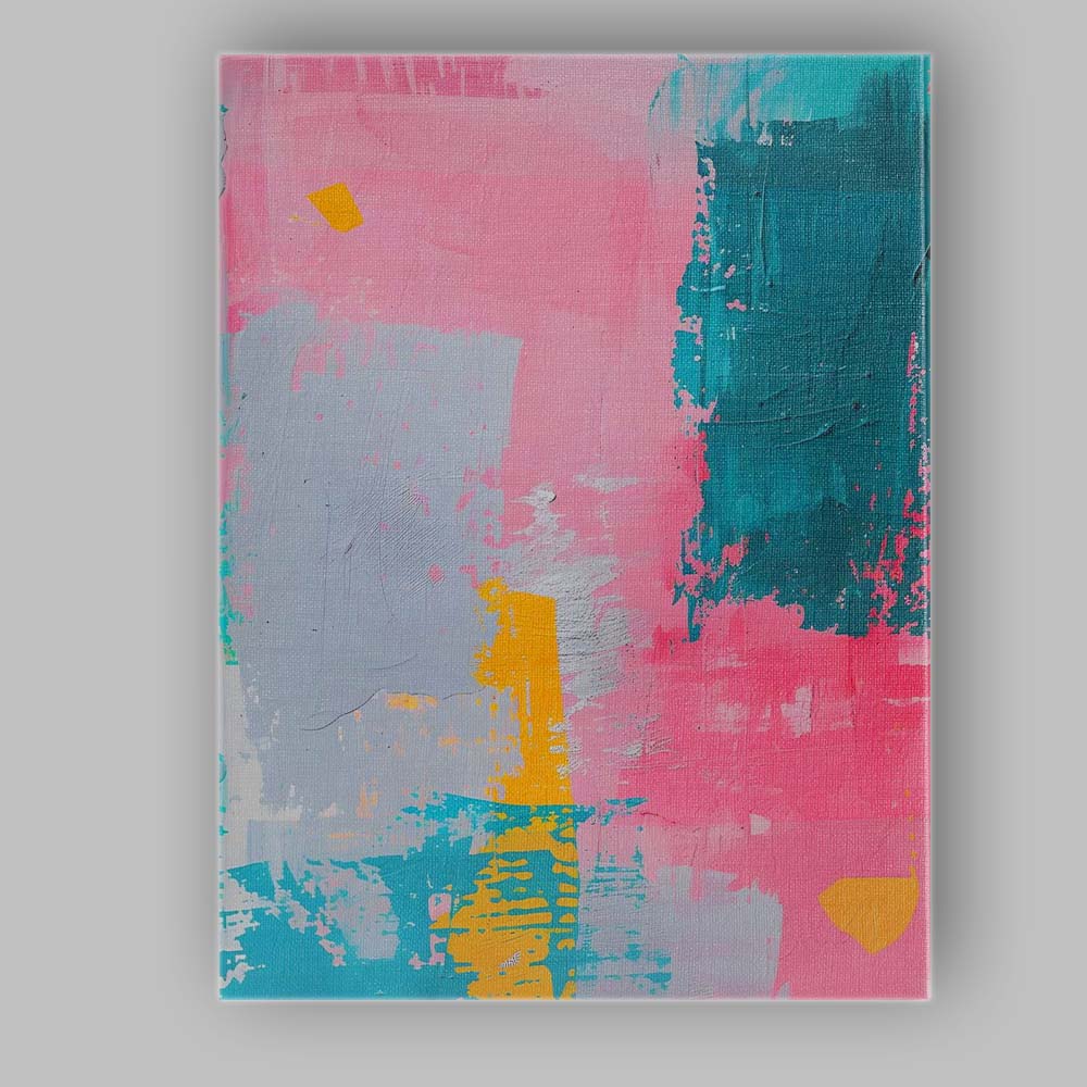 Pink Teal Mustard Abstract Modern Colour Block Painting Canvas Wall Art Print Decor Picture Ready to Hang