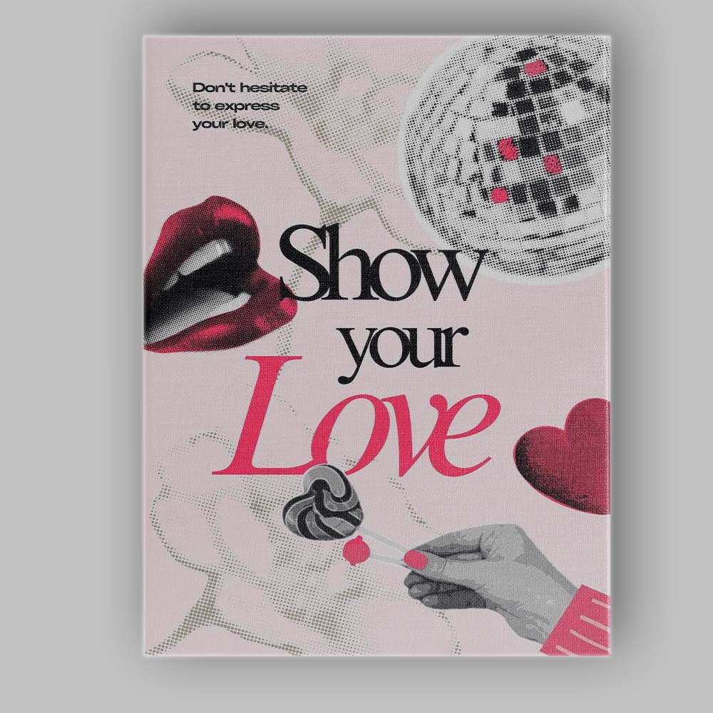Show Your Love Romantic Pink Collage Typography Lips Heart Retro Canvas Wall Art Print Decor Picture Ready to Hang