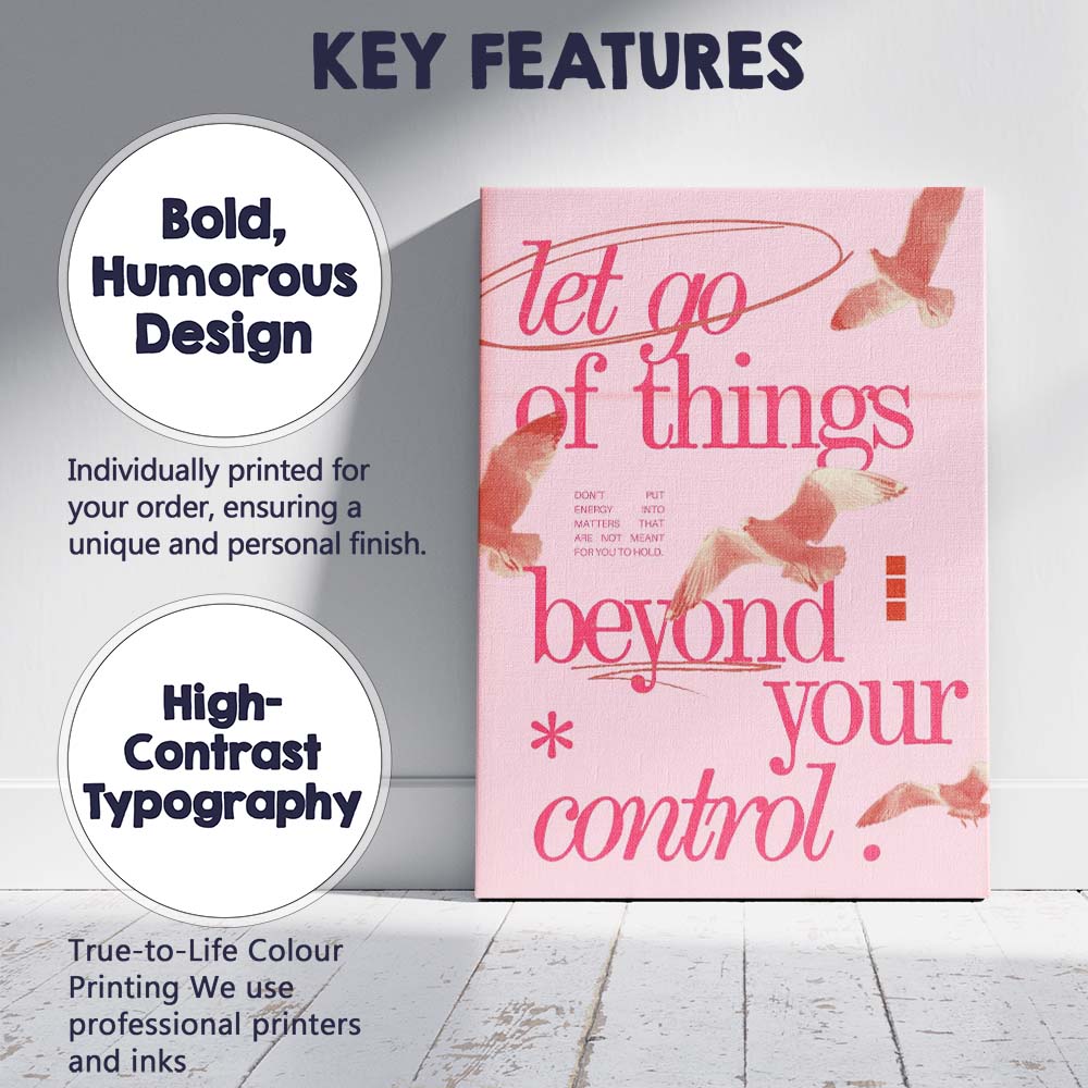 Soft Pink Let Go Of Things Beyond Your Control Inspirational Typography Birds Canvas Wall Art Print Decor Picture Ready to Hang