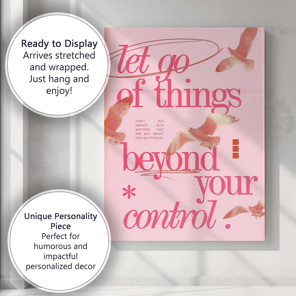 Soft Pink Let Go Of Things Beyond Your Control Inspirational Typography Birds Canvas Wall Art Print Decor Picture Ready to Hang