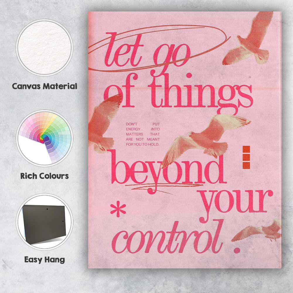 Soft Pink Let Go Of Things Beyond Your Control Inspirational Typography Birds Canvas Wall Art Print Decor Picture Ready to Hang
