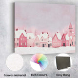 Pastel Pink Snow Covered Christmas Village Winter Watercolour Landscape Canvas Wall Art Print Decor Picture Ready to Hang