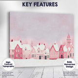 Pastel Pink Snow Covered Christmas Village Winter Watercolour Landscape Canvas Wall Art Print Decor Picture Ready to Hang