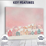 Pastel Pink Colourful Snowy Christmas Village Winter Watercolour Scene Canvas Wall Art Print Decor Picture Ready to Hang