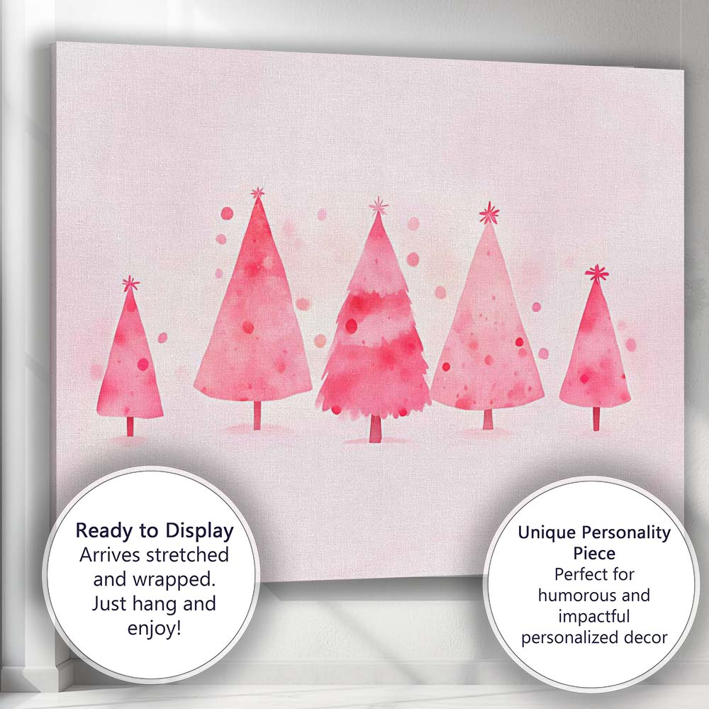 Minimalist Pink Watercolour Christmas Trees Festive Winter Forest Canvas Wall Art Print Decor Picture Ready to Hang