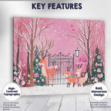 Whimsical Pink Winter Woodland Reindeer Christmas Garden Watercolour Scene Canvas Wall Art Print Decor Picture Ready to Hang