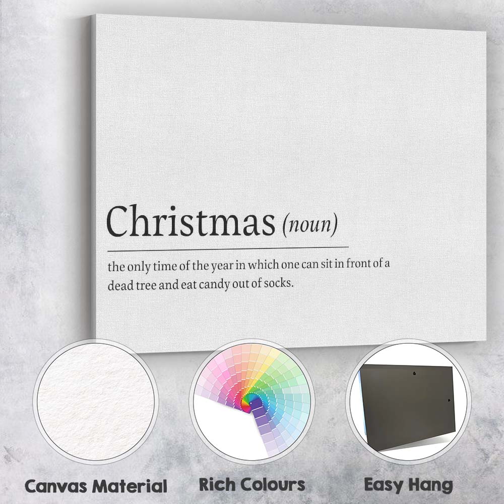 Funny Christmas Dictionary Definition Typography Quote Minimalist Canvas Wall Art Print Decor Picture Ready to Hang
