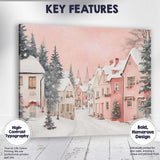 Pink And White Snowy Christmas Village Scenic Winter Street Canvas Wall Art Print Decor Picture Ready to Hang