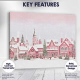 Charming Pink Christmas Town Snow Covered Houses Winter Panorama Canvas Wall Art Print Decor Picture Ready to Hang