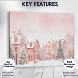 Soft Pastel Pink Winter Village Snowy Christmas Landscape Canvas Wall Art Print Decor Picture Ready to Hang