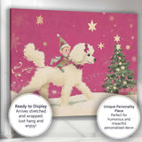 Whimsical Christmas Elf Riding White Poodle Festive Holiday Illustration Canvas Wall Art Print Decor Picture Ready to Hang