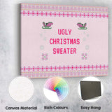 Pink Ugly Christmas Sweater Knitted Typography Festive Design Canvas Wall Art Print Decor Picture Ready to Hang