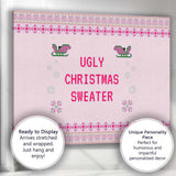 Pink Ugly Christmas Sweater Knitted Typography Festive Design Canvas Wall Art Print Decor Picture Ready to Hang