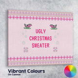 Pink Ugly Christmas Sweater Knitted Typography Festive Design Canvas Wall Art Print Decor Picture Ready to Hang