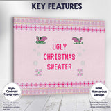 Pink Ugly Christmas Sweater Knitted Typography Festive Design Canvas Wall Art Print Decor Picture Ready to Hang