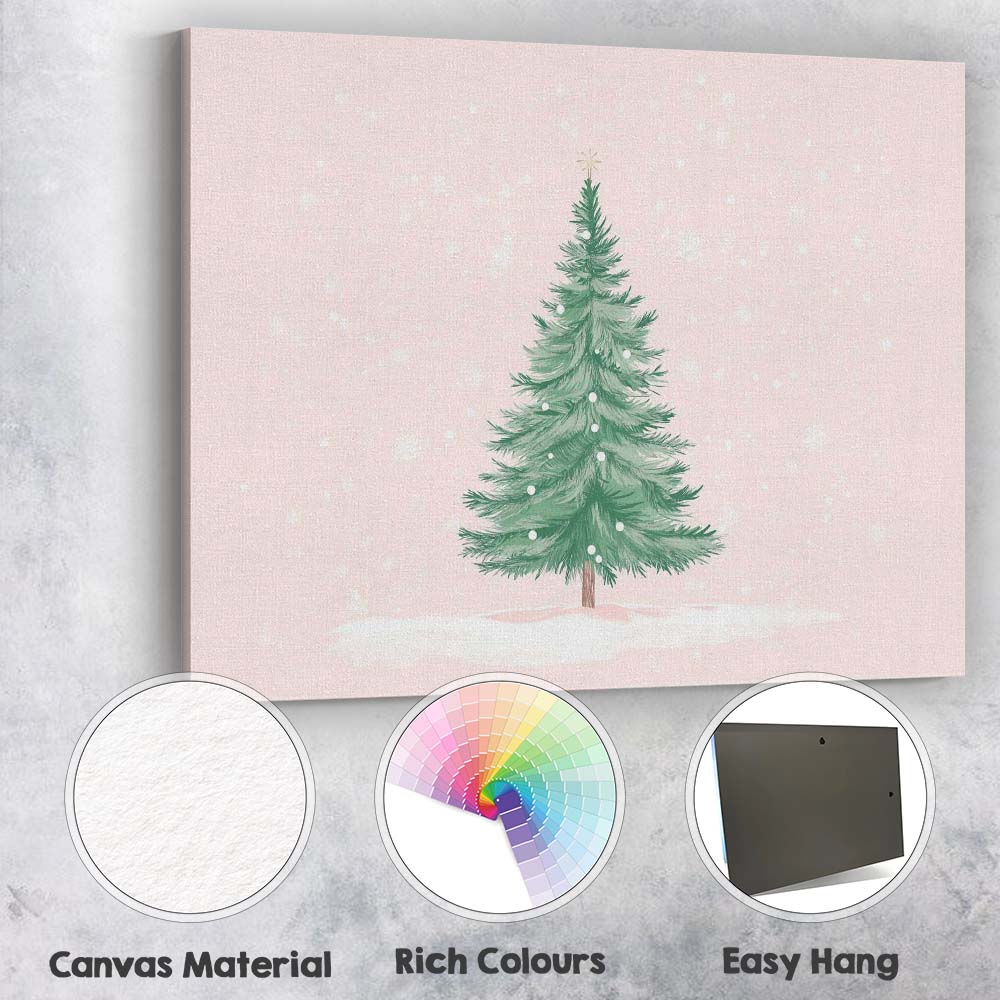 Minimalist Watercolour Christmas Tree Snowfall Winter Landscape Canvas Wall Art Print Decor Picture Ready to Hang
