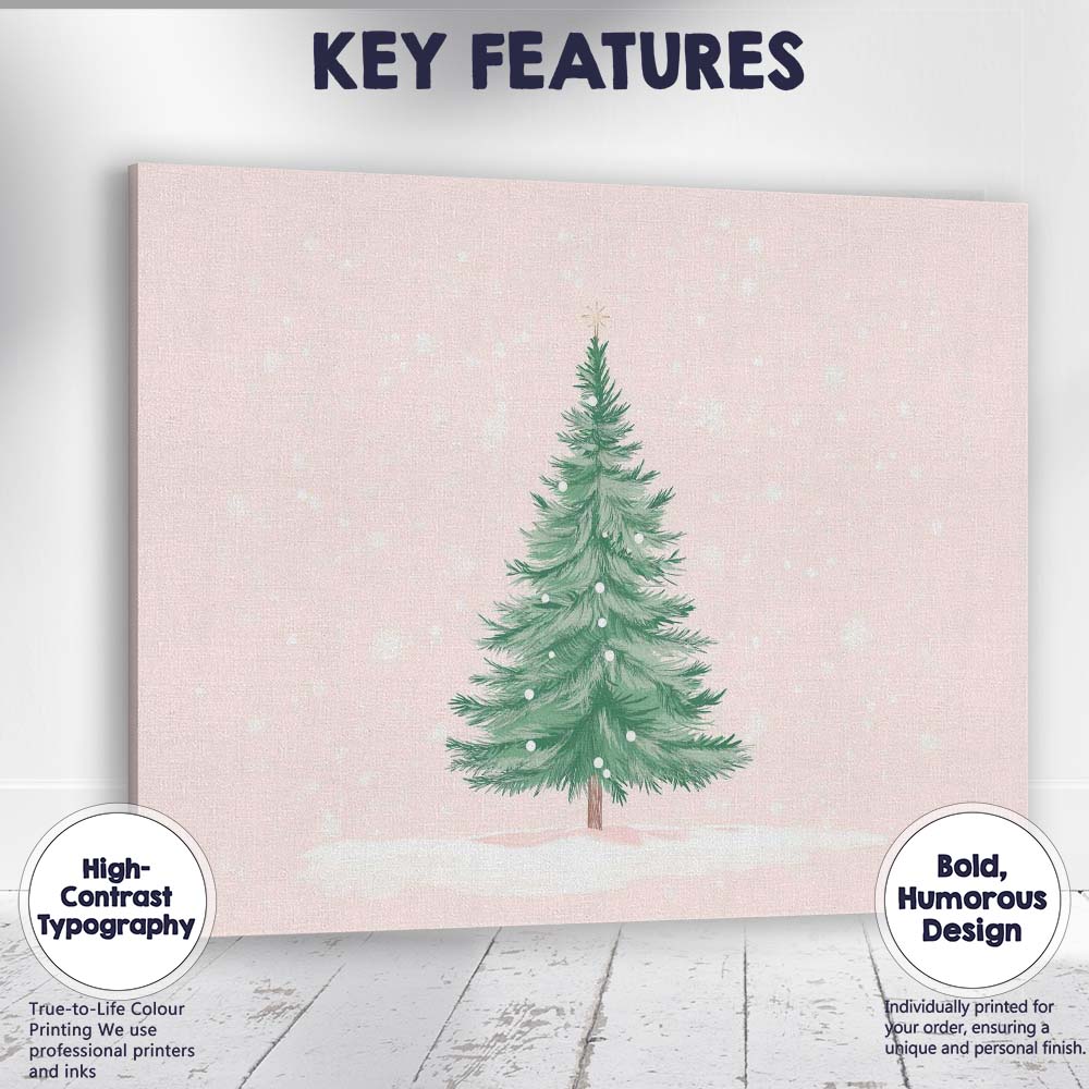 Minimalist Watercolour Christmas Tree Snowfall Winter Landscape Canvas Wall Art Print Decor Picture Ready to Hang