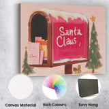 Pink Santa Claus Christmas Mailbox Festive Holiday Illustration Canvas Wall Art Print Decor Picture Ready to Hang