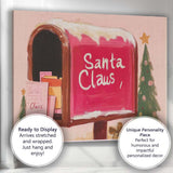 Pink Santa Claus Christmas Mailbox Festive Holiday Illustration Canvas Wall Art Print Decor Picture Ready to Hang