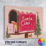 Pink Santa Claus Christmas Mailbox Festive Holiday Illustration Canvas Wall Art Print Decor Picture Ready to Hang