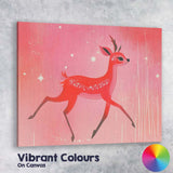 Whimsical Pink Christmas Reindeer Winter Woodland Illustration Canvas Wall Art Print Decor Picture Ready to Hang