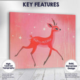 Whimsical Pink Christmas Reindeer Winter Woodland Illustration Canvas Wall Art Print Decor Picture Ready to Hang