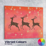 Rustic Reindeer Silhouette Gold Stars Christmas Night Canvas Wall Art Print Decor Picture Ready to Hang