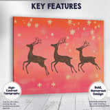 Rustic Reindeer Silhouette Gold Stars Christmas Night Canvas Wall Art Print Decor Picture Ready to Hang