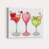 Festive Christmas Holiday Cocktail Drinks Watercolour Illustration Canvas Wall Art Print Decor Picture Ready to Hang
