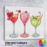 Festive Christmas Holiday Cocktail Drinks Watercolour Illustration Canvas Wall Art Print Decor Picture Ready to Hang