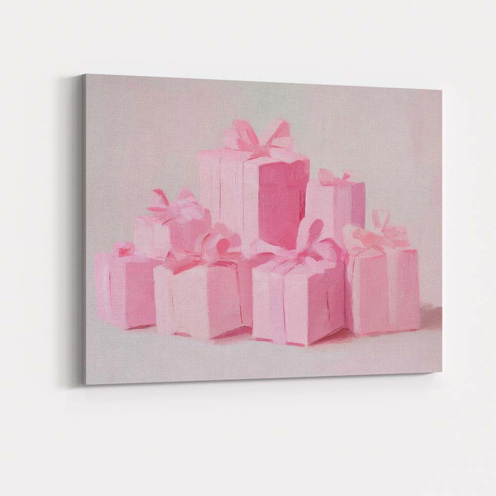 Pastel Pink Christmas Gift Boxes Holiday Presents Canvas Wall Art Print Decor Picture Ready to Hang