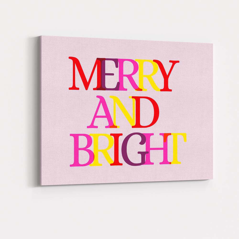 Merry and Bright Colourful Christmas Typography Quote Canvas Wall Art Print Decor Picture Ready to Hang