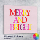 Merry and Bright Colourful Christmas Typography Quote Canvas Wall Art Print Decor Picture Ready to Hang