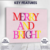 Merry and Bright Colourful Christmas Typography Quote Canvas Wall Art Print Decor Picture Ready to Hang