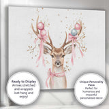 Watercolour Christmas Reindeer with Pink Baubles and Ribbon Canvas Wall Art Print Decor Picture Ready to Hang