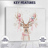 Watercolour Christmas Reindeer with Pink Baubles and Ribbon Canvas Wall Art Print Decor Picture Ready to Hang