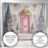 Elegant Pink Christmas Entrance Luxury Festive Home Illustration Canvas Wall Art Print Decor Picture Ready to Hang