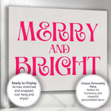 Merry and Bright Pink Festive Typography Quote Canvas Wall Art Print Decor Picture Ready to Hang