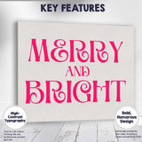 Merry and Bright Pink Festive Typography Quote Canvas Wall Art Print Decor Picture Ready to Hang