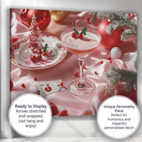 Festive Pink Christmas Cocktail Holly Berry Holiday Table Setting Canvas Wall Art Print Decor Picture Ready to Hang