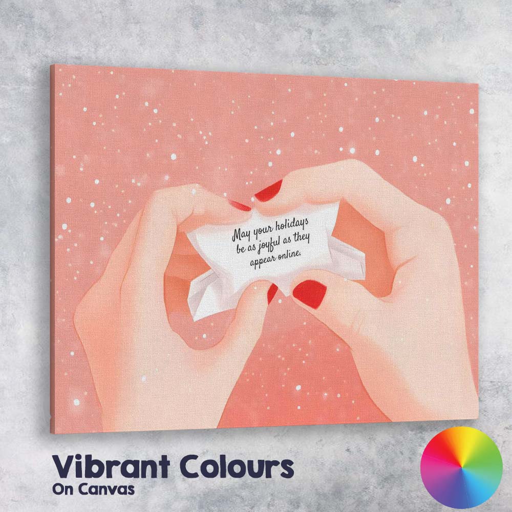 Pink Holiday Fortune Cookie Festive Quote Minimal Illustration Canvas Wall Art Print Decor Picture Ready to Hang
