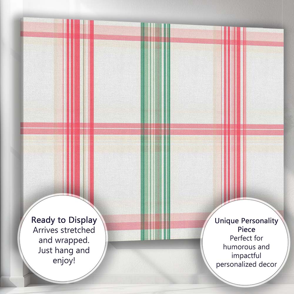 Classic Pink Green Christmas Plaid Check Seamless Pattern Canvas Wall Art Print Decor Picture Ready to Hang